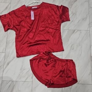 Elegant Red Satin Pajama Set